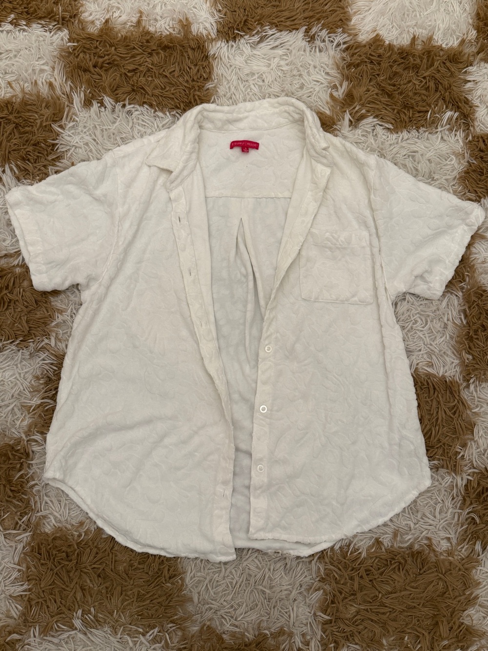 Z Supply White Short-Sleeve Terry Button-Down Top